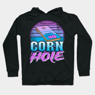 Retrowave Sunset Vaporwave Bean Bag Toss Vintage Cornhole Hoodie